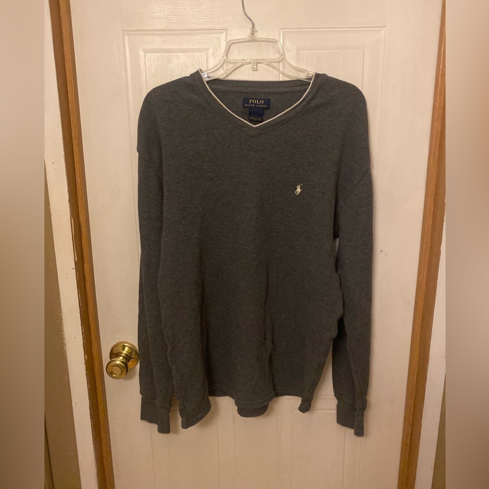 Polo by Ralph Lauren Men's Charcoal Waffle Knit Thermal V-Neck